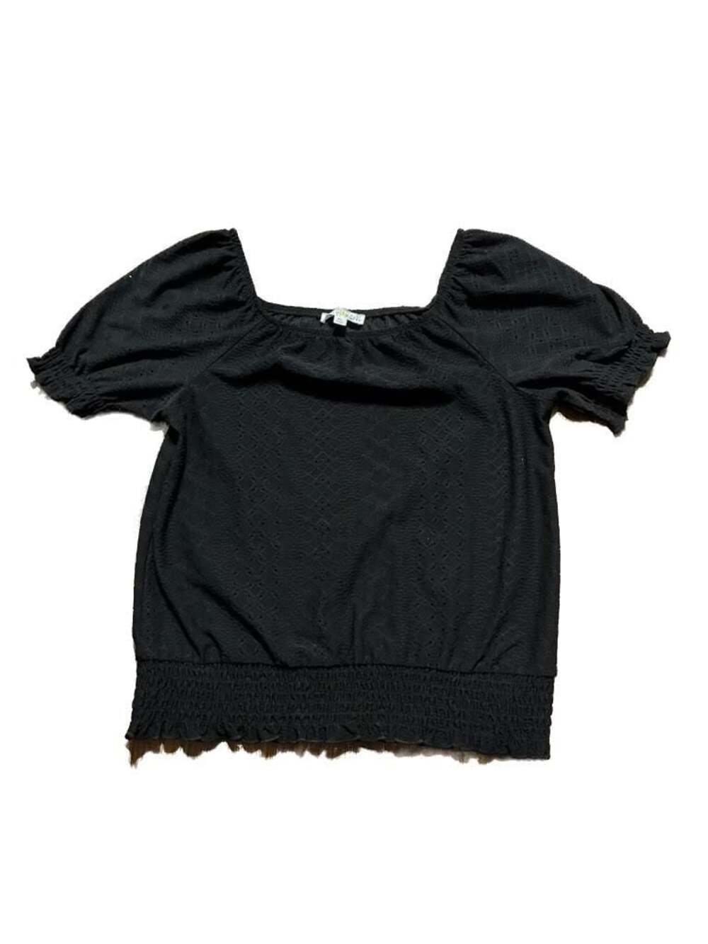 Love, Glam Girl Black Eyelet Smocked Hem Square Neck Top Size XL